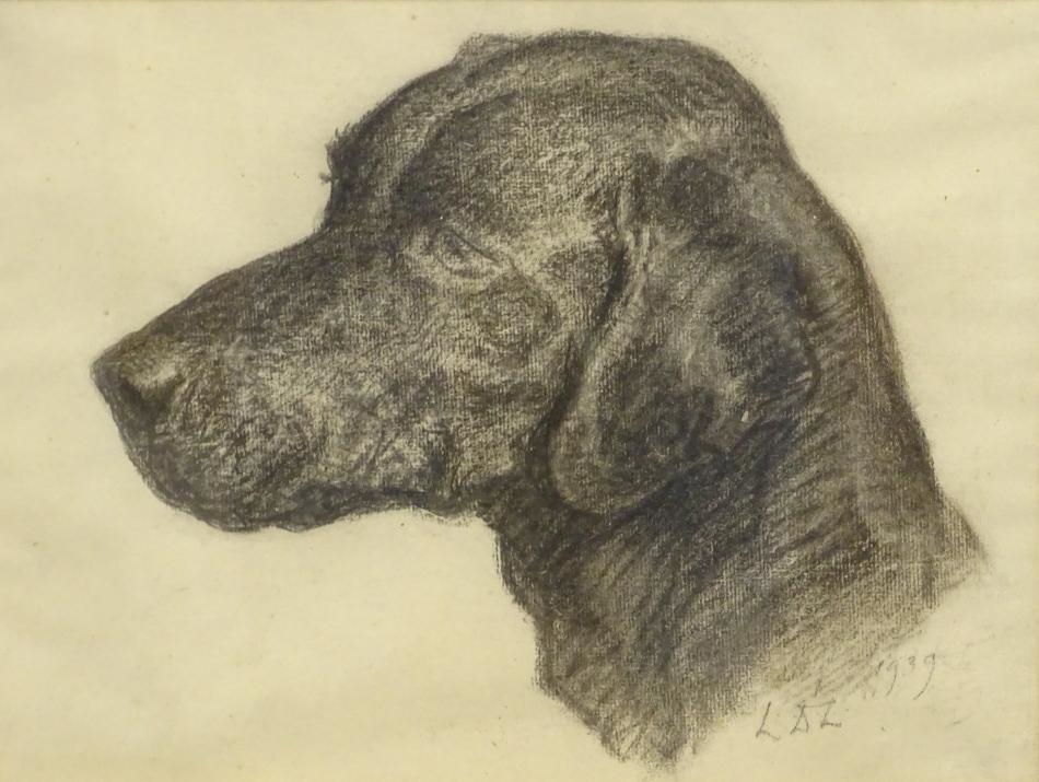 Artwork by L.D.L. Mike, Head of black Labrador, Made of pastel