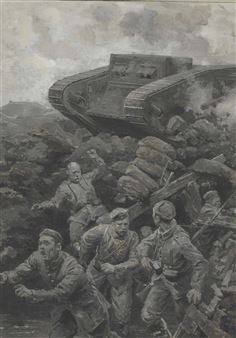GERMANS FLEEING ON THE TANK - Ugo Matania