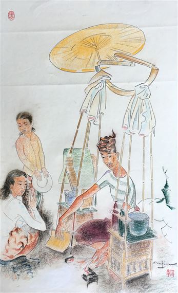 Satay Seller by Lee Man Fong, 1958