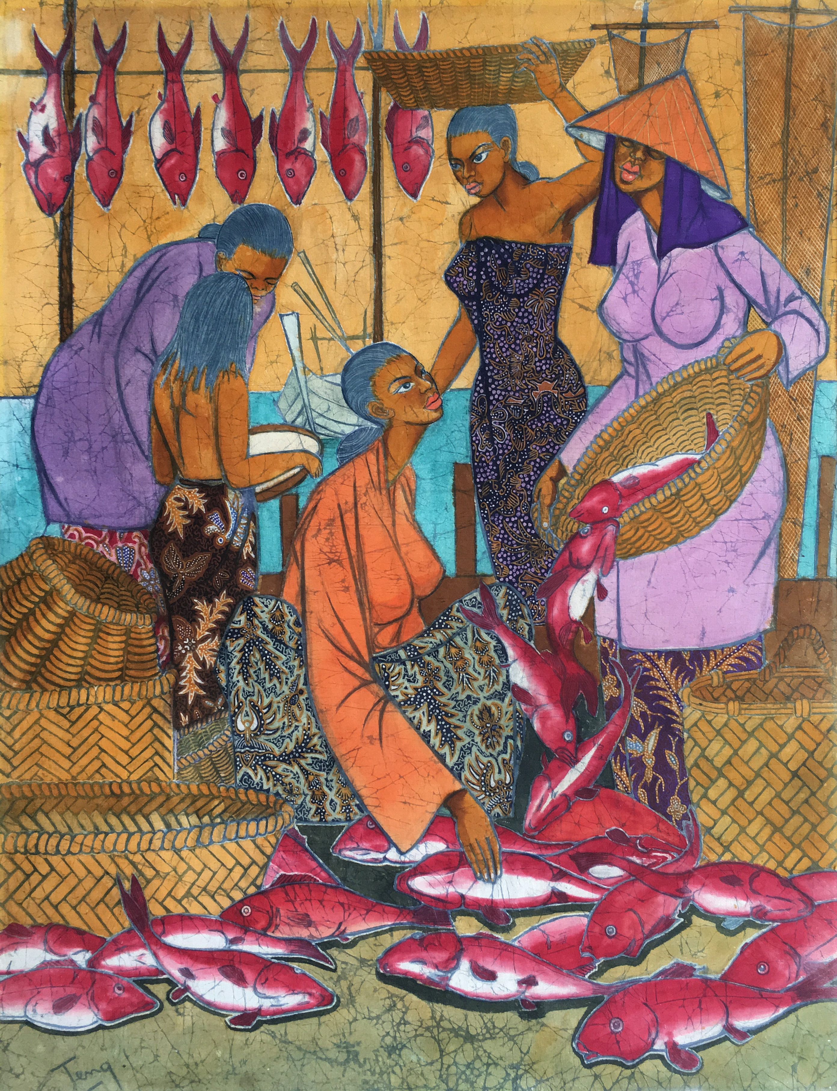 Artwork by Chuah Thean Teng, Drying Salted Fish, Made of Batik