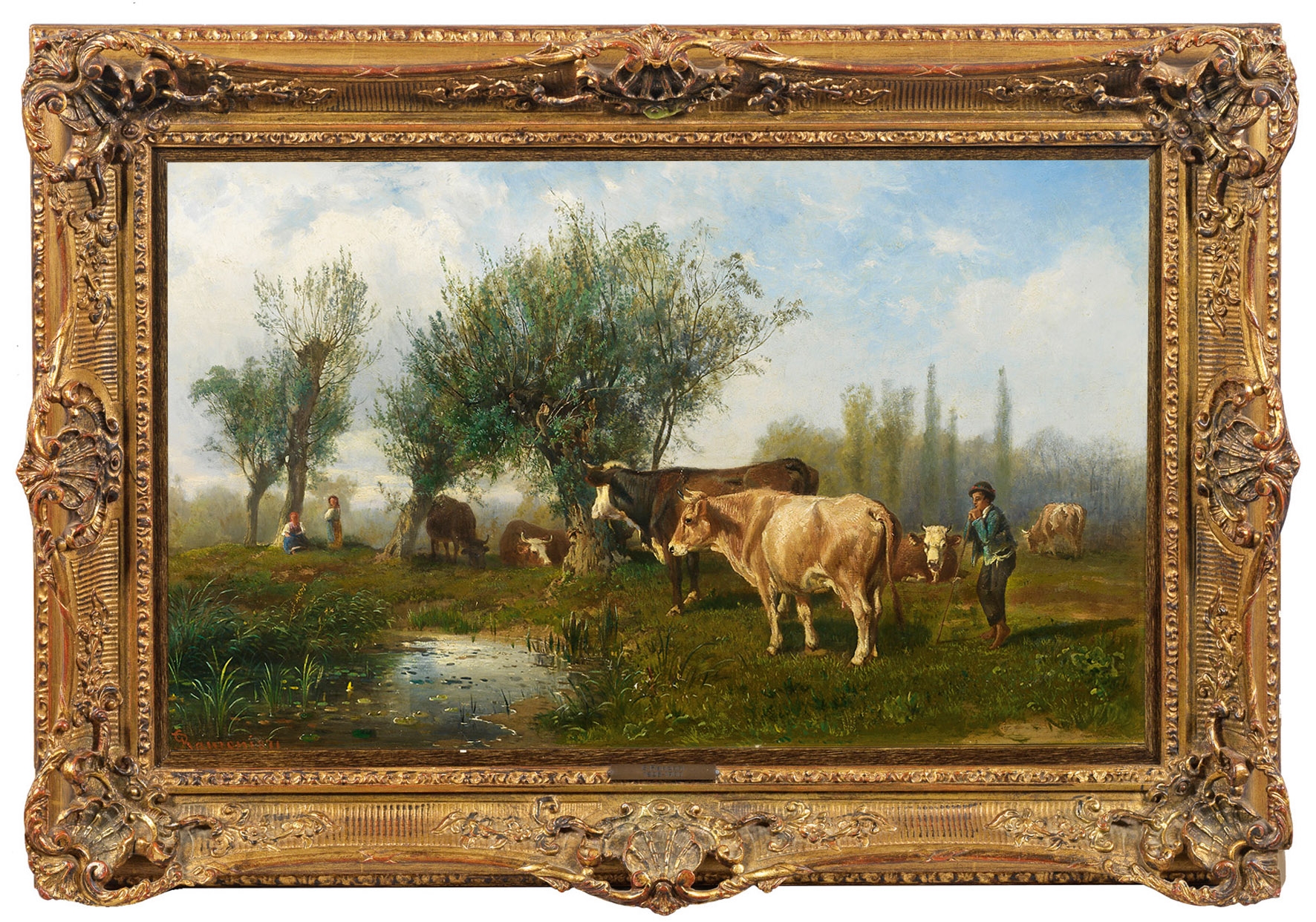 Gustav Ranzoni | Viehhirte mit seiner Herde in sommerlicher Landschaft ...