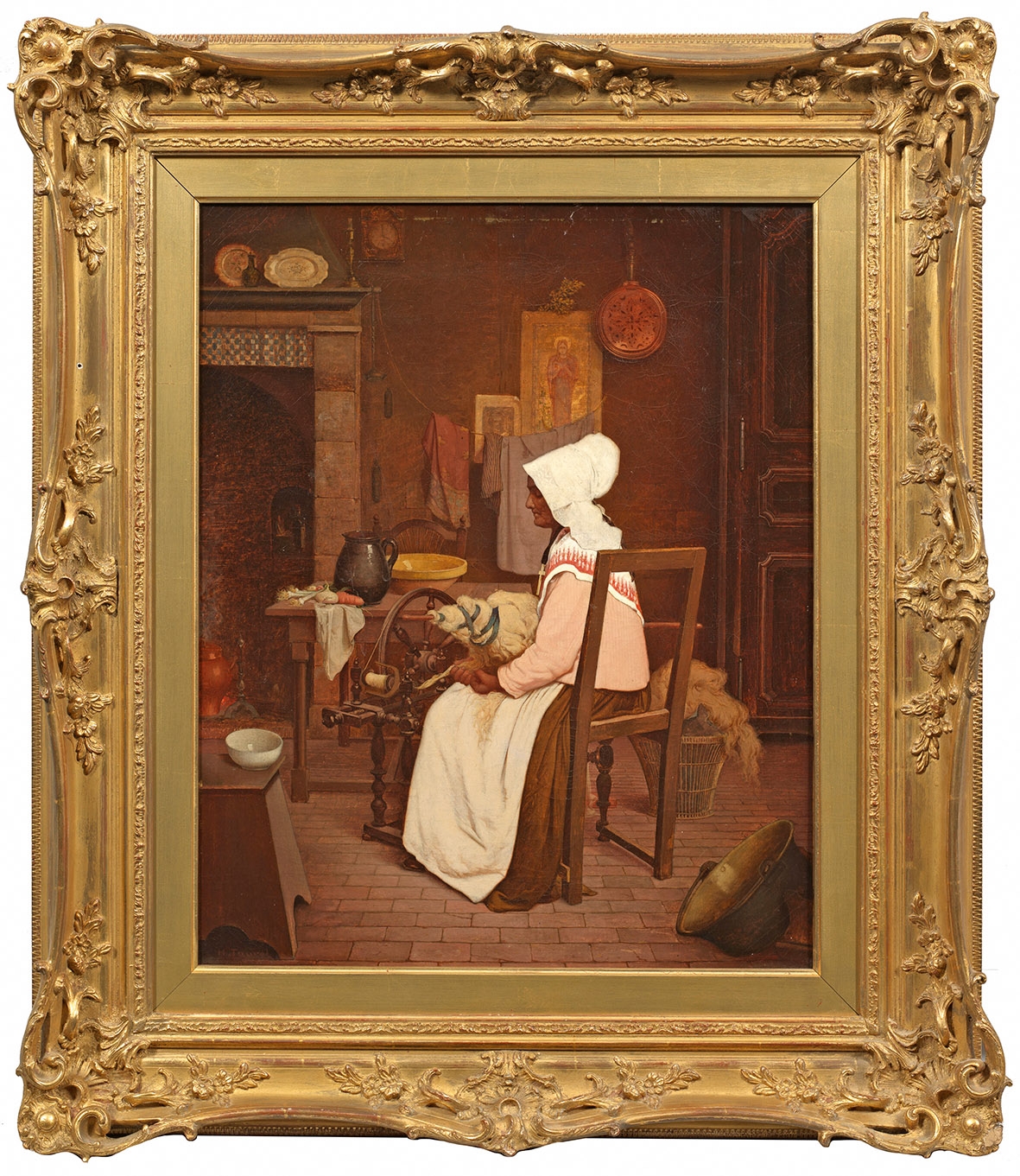 Artwork by Henri Taurel, Bäuerin am Spinnrad, Made of Oil on canvas
