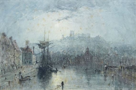 George Weatherill | Whitby Abbey from Dock End by Moonlight | MutualArt