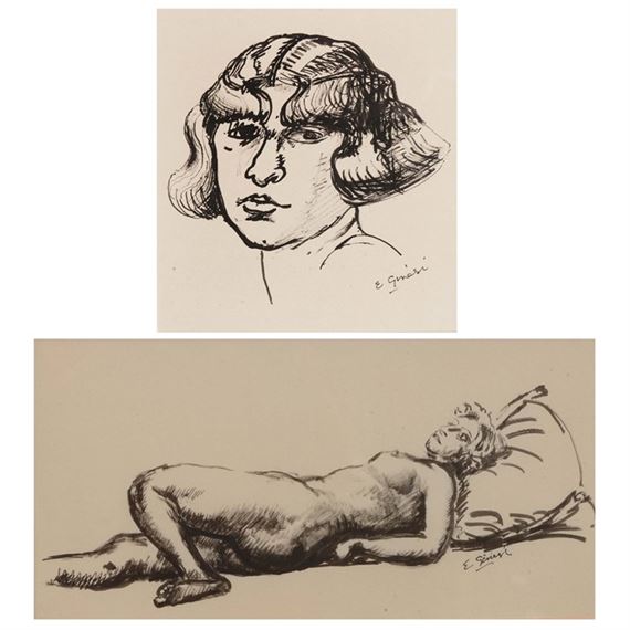 Two works; Self portrait ;  Nude study by Edna Ginesi