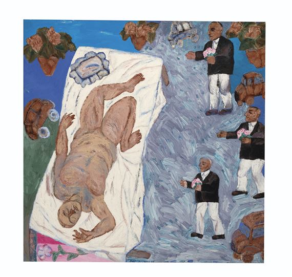 Man Carrying Flowers by Arpita Singh, 1993, Painted in 1993