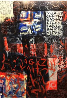 Three works: Abstract - Red; Abstract - Yellow; Abstract - Blue - Deborah St. Ledger