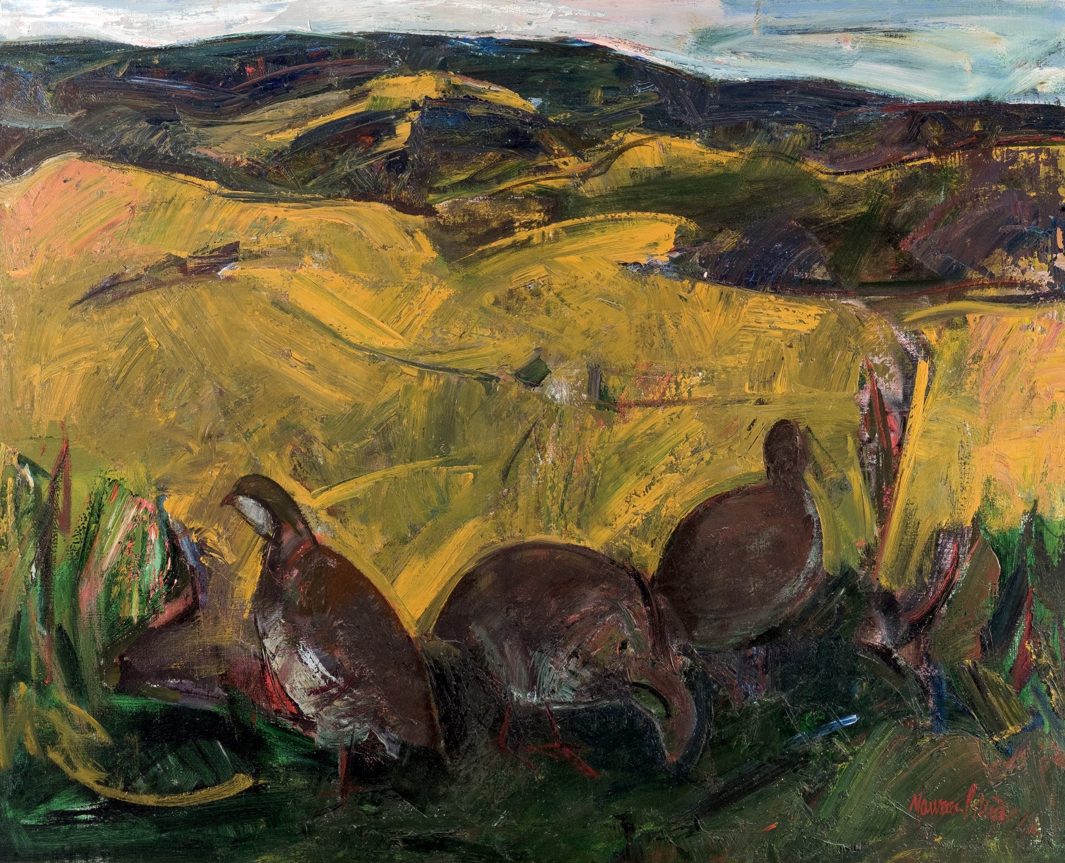 Artwork by Manuel Narvaez Patiño, Perdices en el campo, Made of oil on canvas