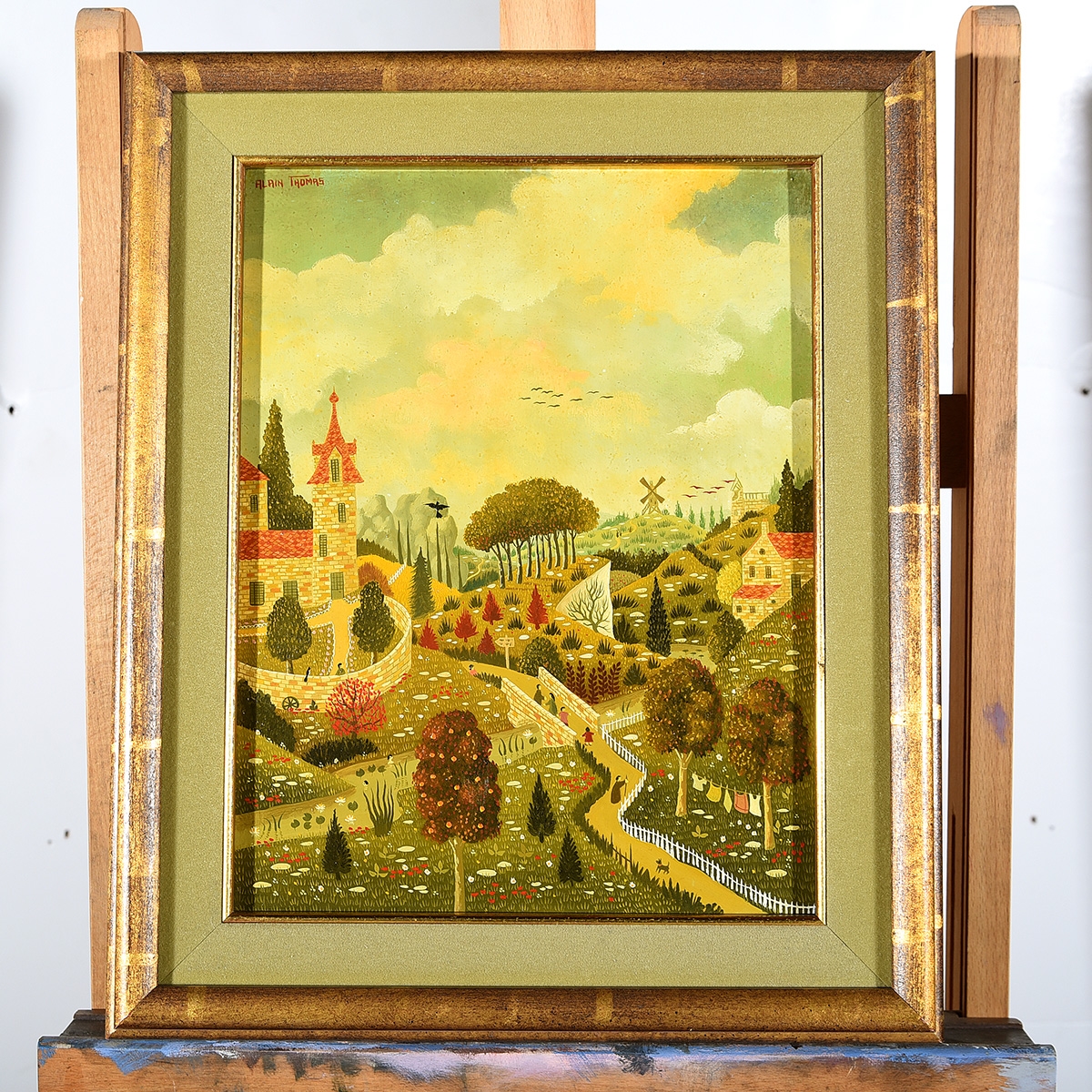 Artwork by Alain Thomas, Paysage au Moulin, Made of Oil on masonite