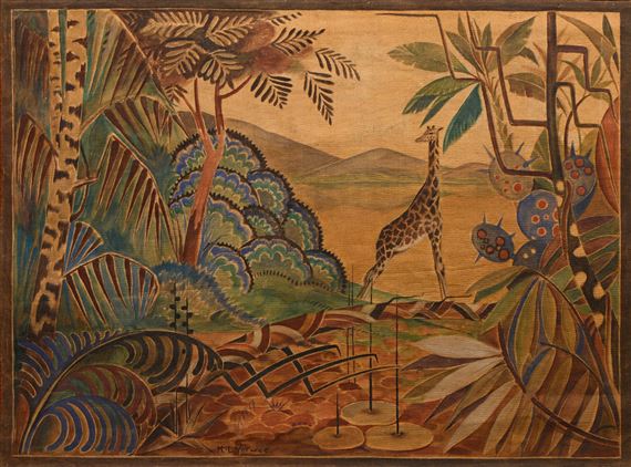 Paysage d'Afrique à la girafe by Marie Louise Verwee Eichenberger