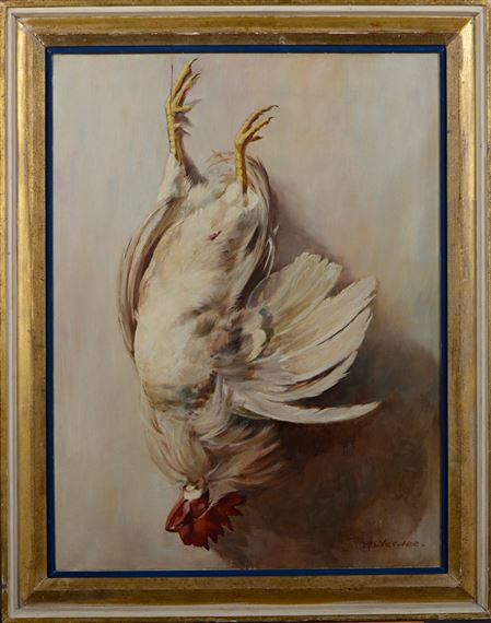Coq blanc sur fond blanc by Marie Louise Verwee Eichenberger