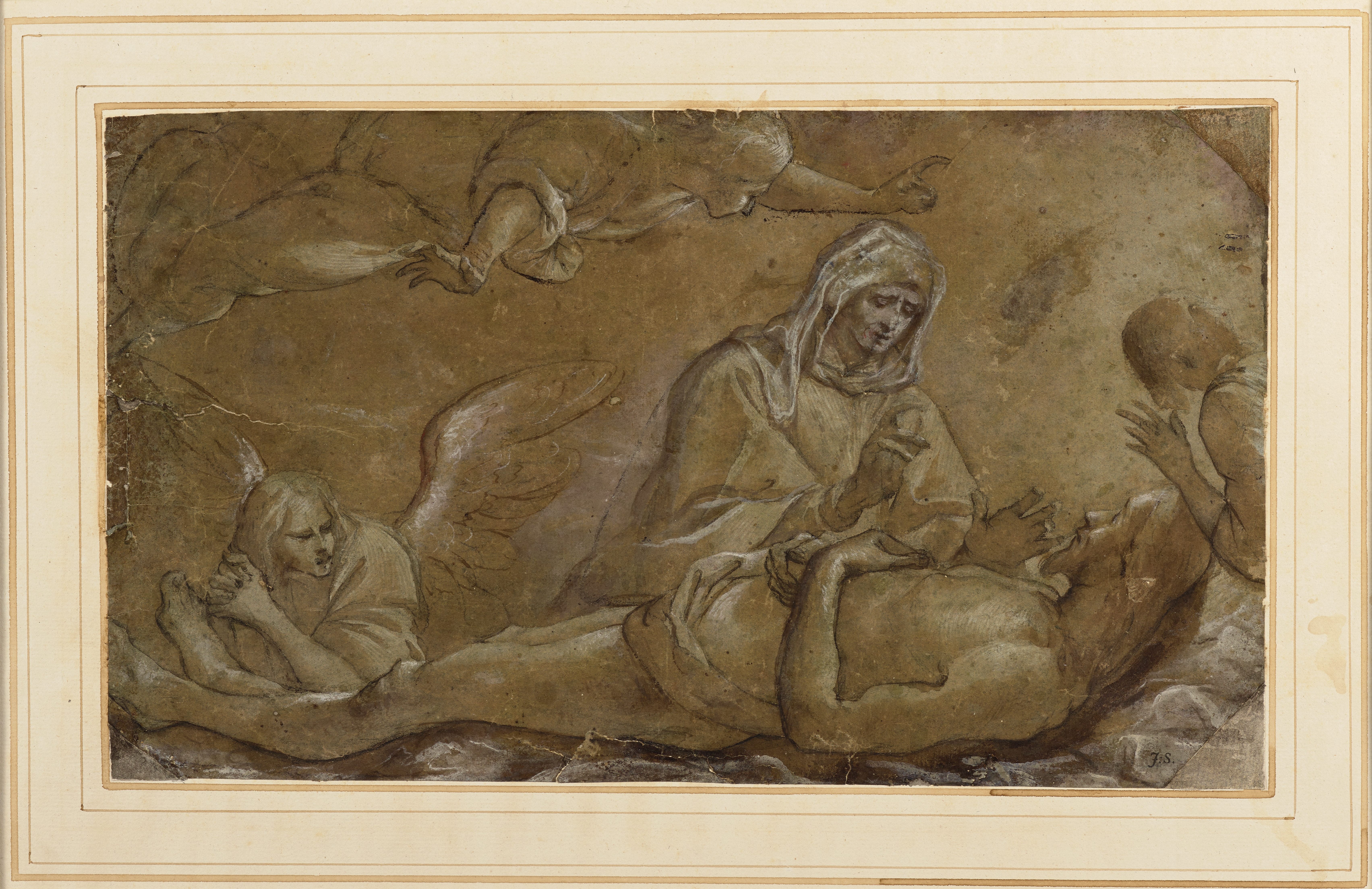 La Vierge pleurant le corps du Christ entouré d'anges by Morazzone