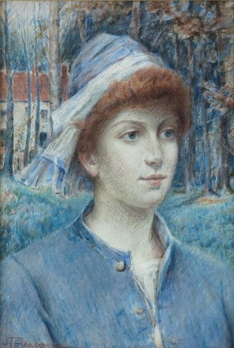 Artwork by J. T. Steadman, Woman in Woodland, Made of watercolour