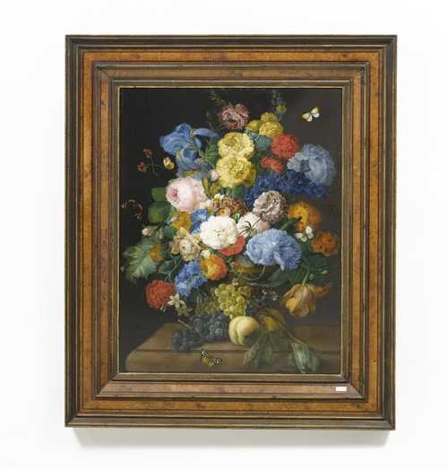 Artwork by Peter Karmann, Still life of flowers with butterflies, Made of Oil on panel