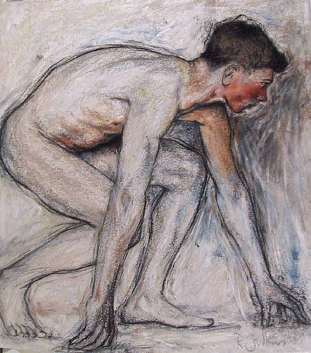 Artwork by Rod Judkins, Nude in Running Position I, Made of Pastel on Paper