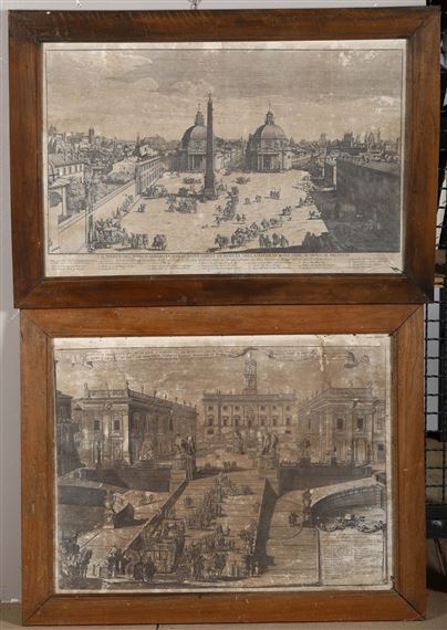 Lotto di sedici stampe con vedute di architetture romane