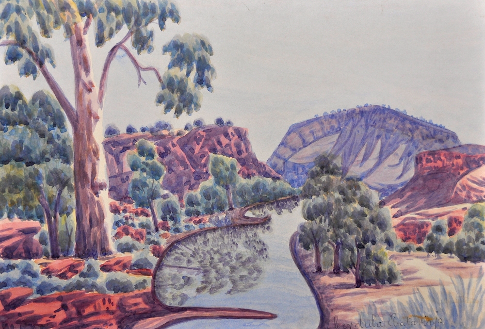 Artwork by Cordula Ebatarinja, "Reflections, Mount Hermannsburg", Made of Watercolour