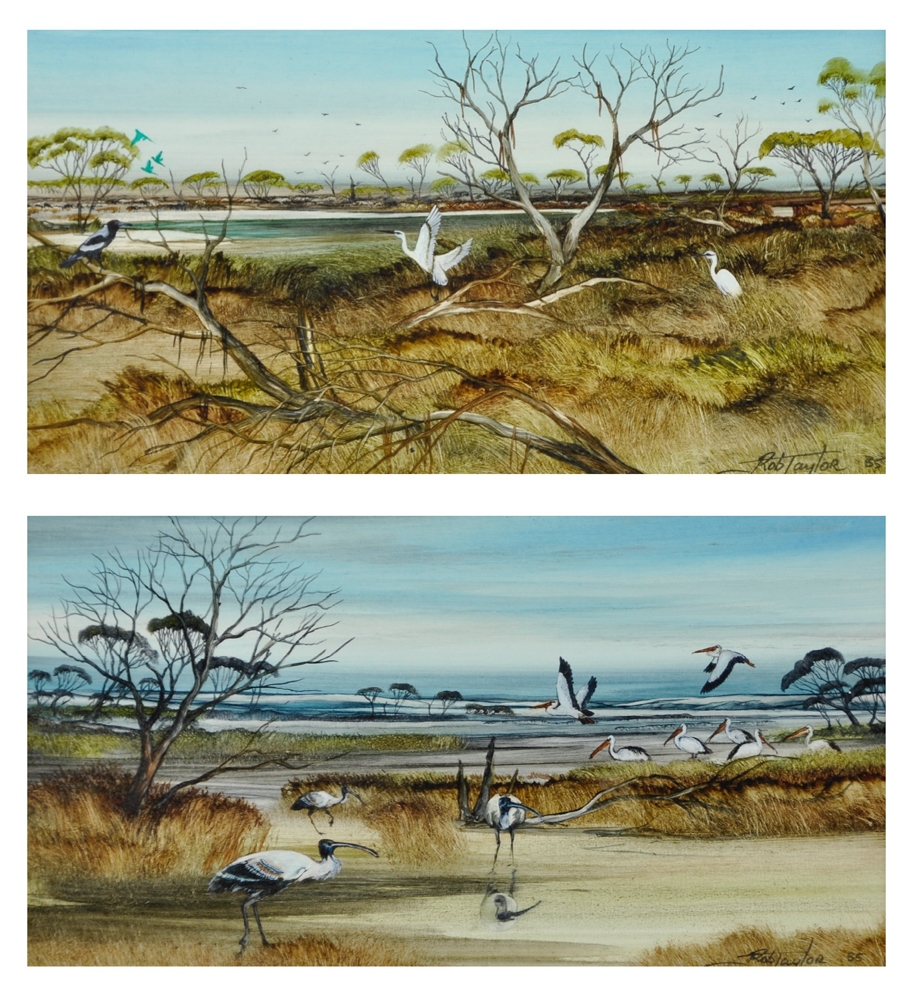 Artwork by Rob Taylor, Two works:"Backwater Birds" (2), Made of Oil Painting (2)