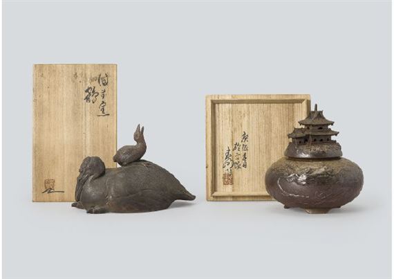Bizen crane-shaped incense burner / Bizen incense burner - Shunkai Nishimura