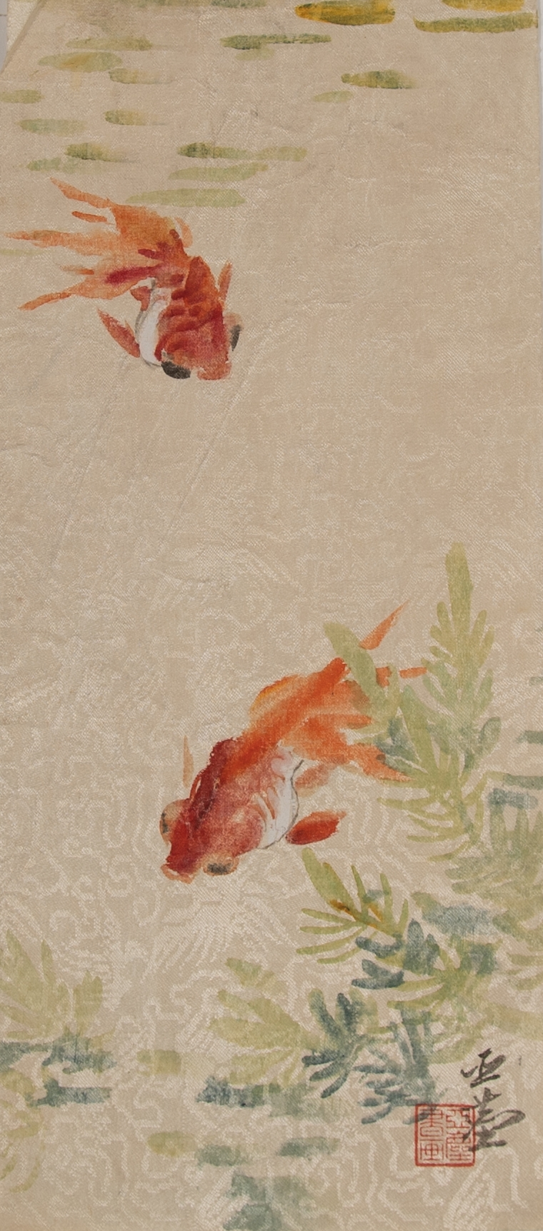 Artwork by Wang Yachen, Chinese Painting of Goldfish, Made of watercolor and ink painting on silk