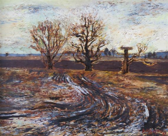 Ainava ar stārķa ligzdu by Jazeps Pigoznis, 1987