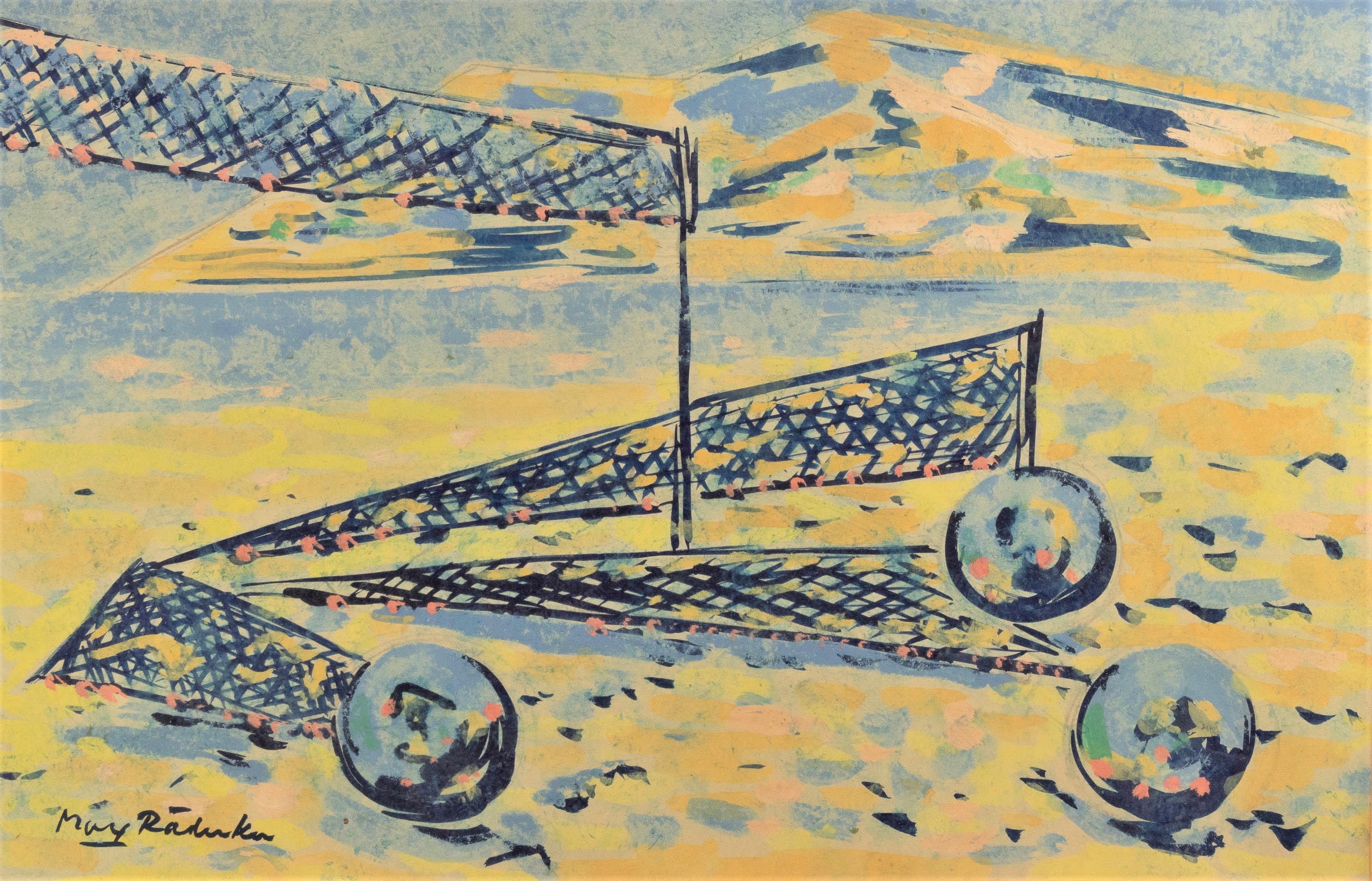 Artwork by Max Rädecker, Beach volleyball, Made of Gouache