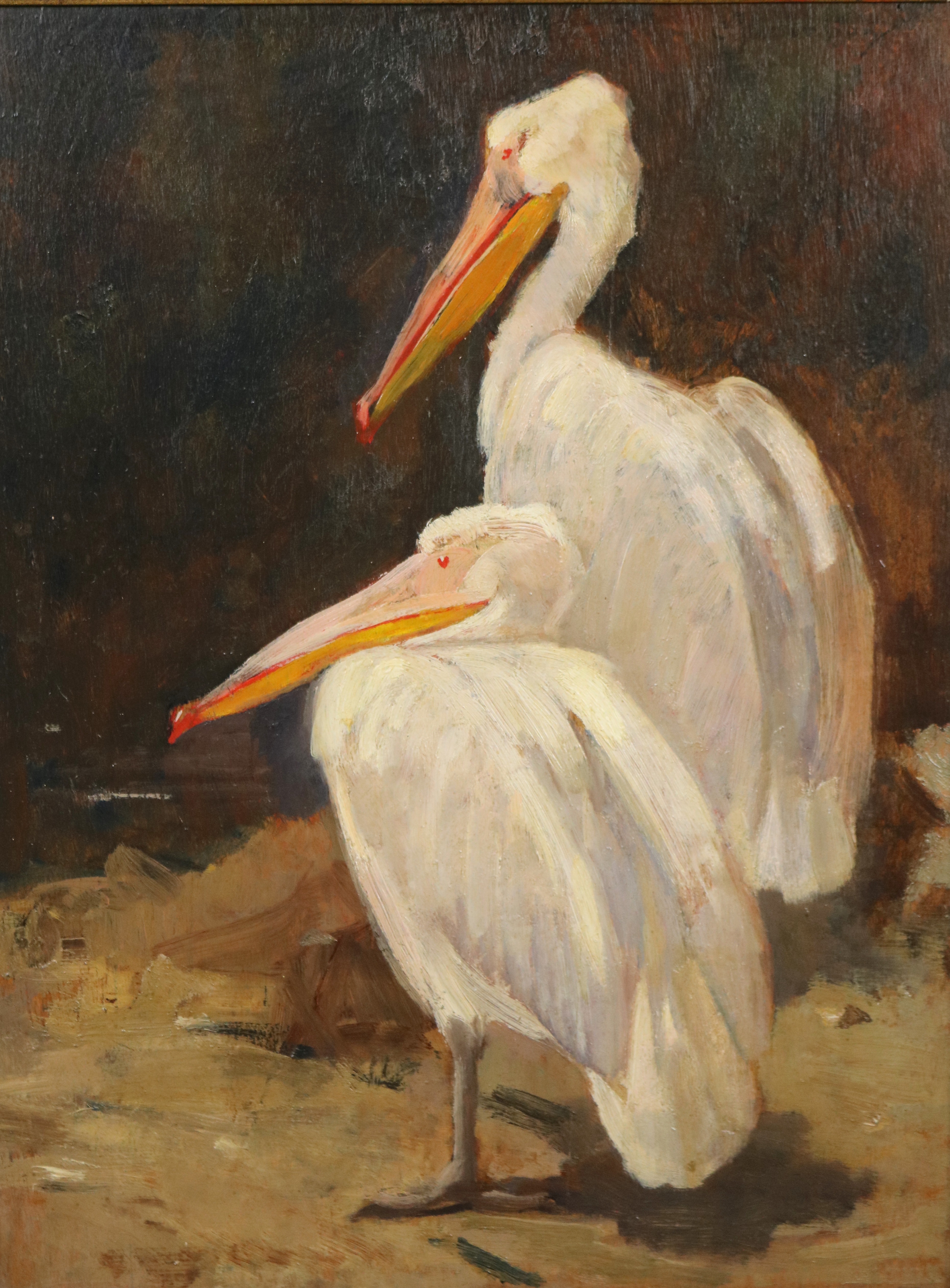Artwork by Cornelis Jan Mension, Twee pelikanen, Made of oil on panel