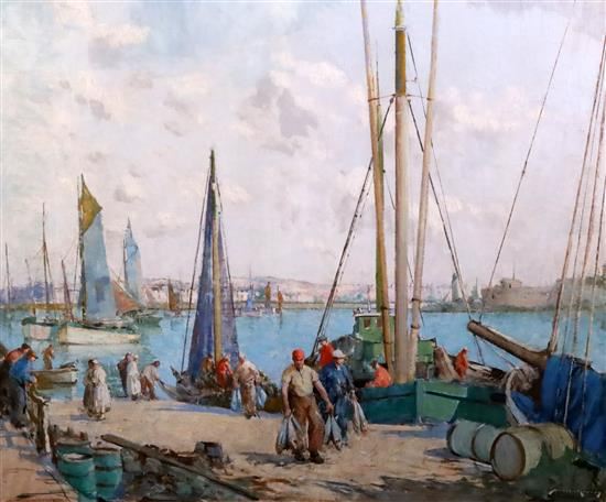 French harbour scene by William Lee-Hankey
