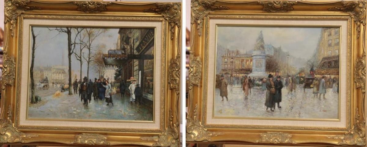 L. Ross | Two Works: A Parisian Street Scene with Figures in Snow ...