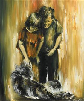 Children with Cat - Elena Mikhailova