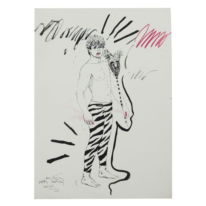 Artwork by Ricardo García Mora, Hombre con máscara, Made of Chinese ink, colored pencil and gouache on paper