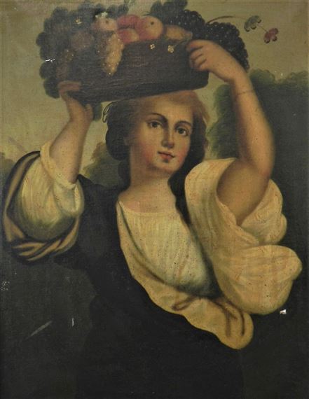 Young lady carrying fruit by Continental School, 19th Century