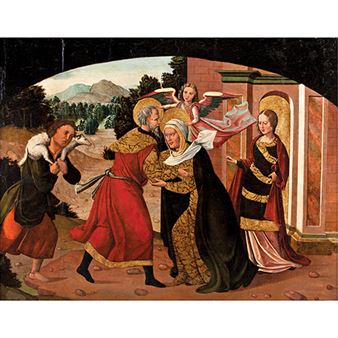 EL ABRAZO DE SAN JOAQUÍN Y SANTA ANA ANTE LA PUERTA DORADA - Master of Riofrío