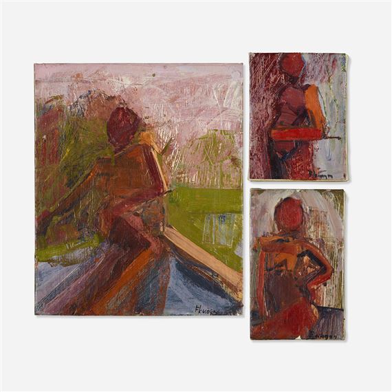 Female Nude in Red and Orange with Greenery; Untitled; Female Nude in Red and Orange (three works) by Nancy Flanagan