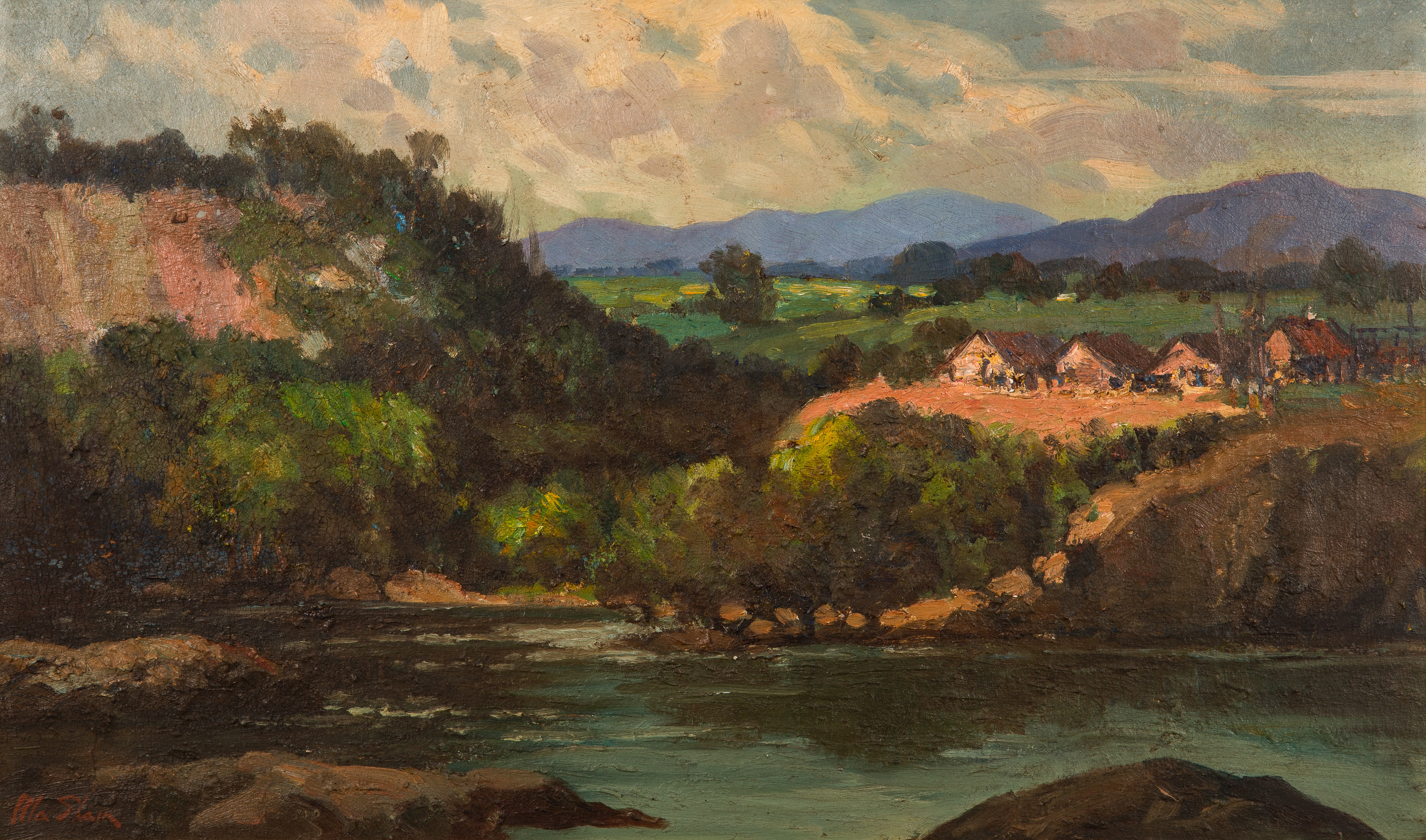 Artwork by U Hla Shein, A Scenery in the Shan State, Made of oil on board