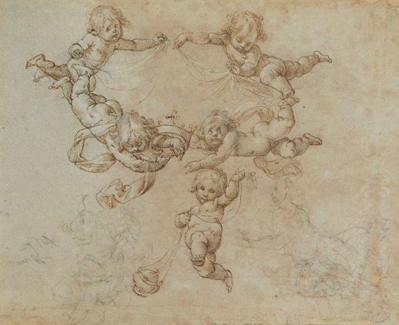 Guglielmo Caccia | Flying Putti holding a veil | MutualArt