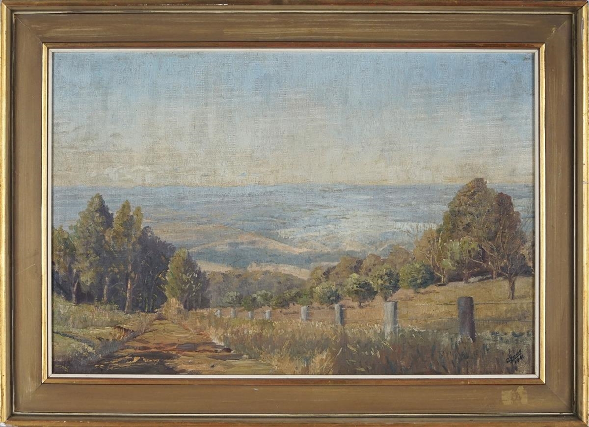 Artwork by Alan Robert Colquhoun Grieve, Valley View from Kurrajong, Made of oil on board