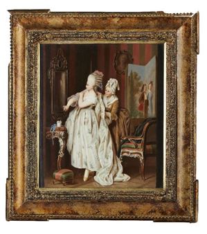 A Dresden porcelain still life painting of a lady at her toilet - Ludwig Sturm