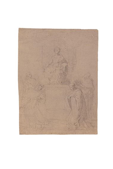 Deux saints en oraison, au pied de la Vierge et de Jésus, sur un socle by Italian School, 18th Century, 18th century