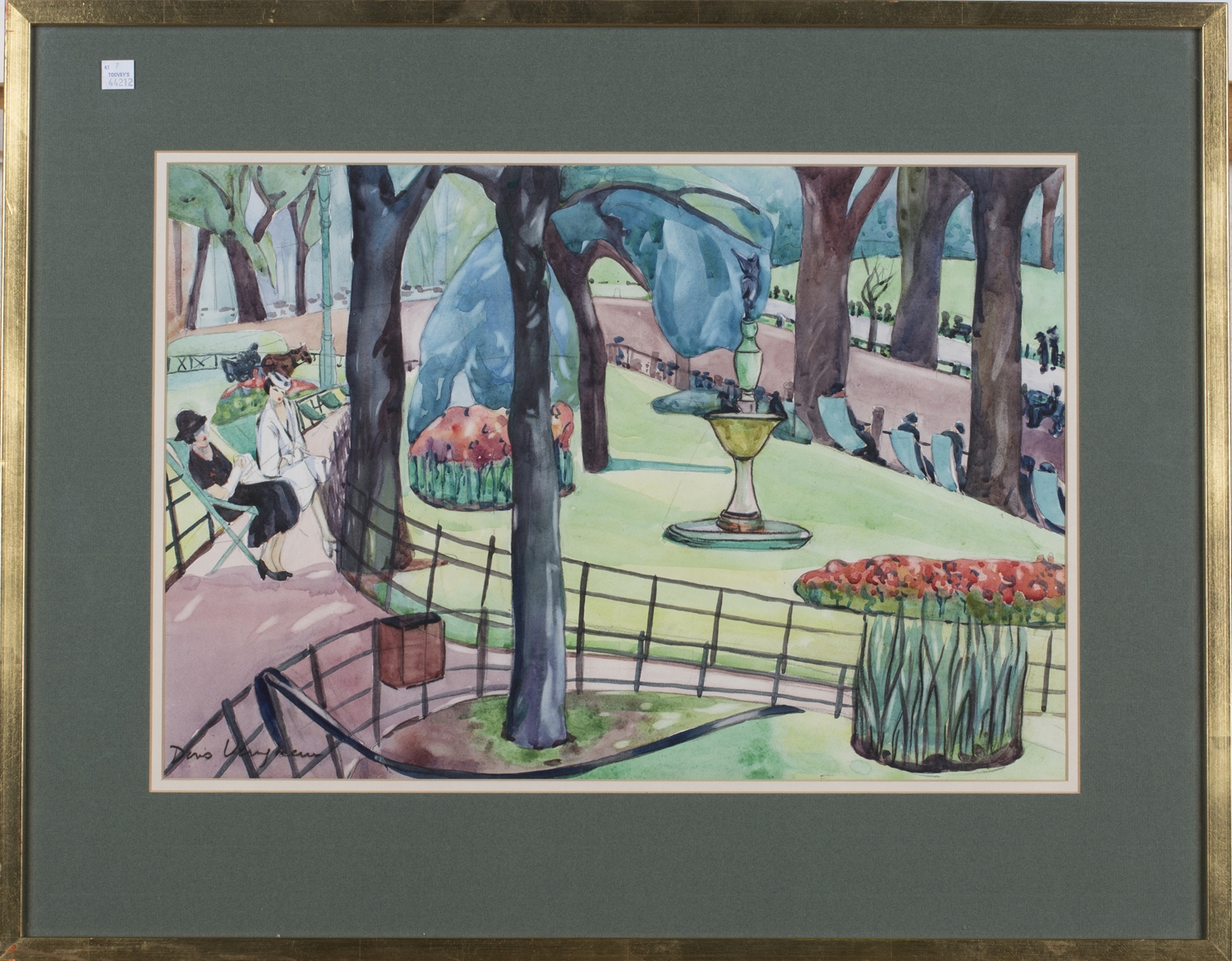 Artwork by Doris Vaughan, Figures in a Park Setting, Made of watercolour