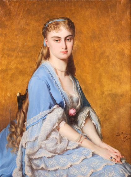Portrait d'une jeune femme en bleu by Gaston Casimir Saint-Pierre, 1871