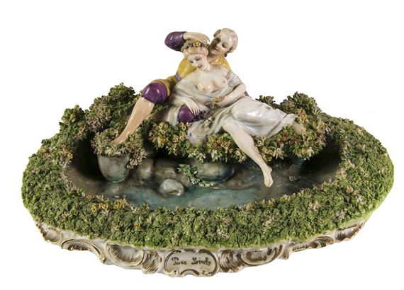 Statue Femme En Porcelaine Des Années 1930 - Robe Bleue Style Sèvres - Luigi Fabris Ou G. Cacciapuoti