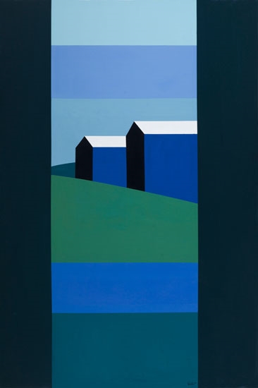 Artwork by Charles Pachter, Two Barns, Oro, Made of acrylic on canvas