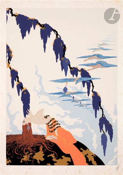 Erté | Ebony and White that depicts a Black female dressed in an