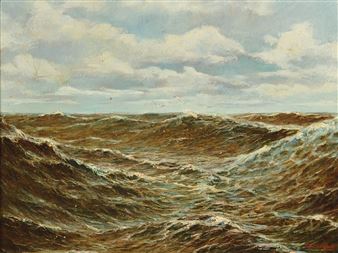 Unruly sea with flying seagulls - A. Döring