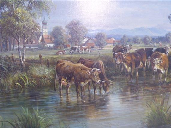 Rural idylle with apple harvest and animals by Hubert Kaplan