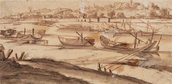 Paysage fluvial surplombé par une ville fortifiée - Abraham Furnerius