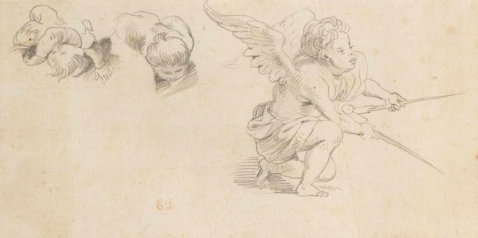 Artwork by Eugène Delacroix, Etude des putti, dont un avec un compas, probablement pour le plafond de l’Assemblée nationale, Made of Black pencil