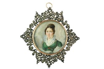 Portrait miniature of a Lady wearing a green dress - Gabriel-Xavier Montaut d'Oleron