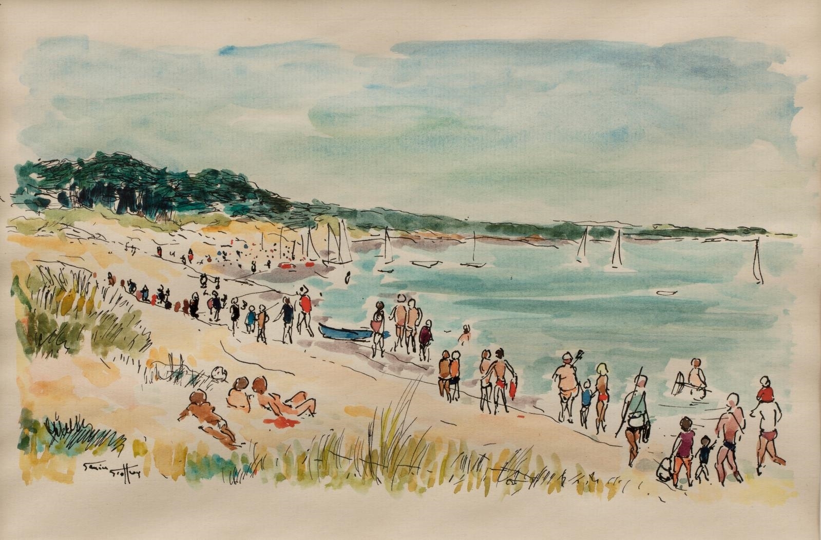 Artwork by Daniel Garnier-Geoffroy, Personnages sur la plage, Made of Watercolor and ink on paper
