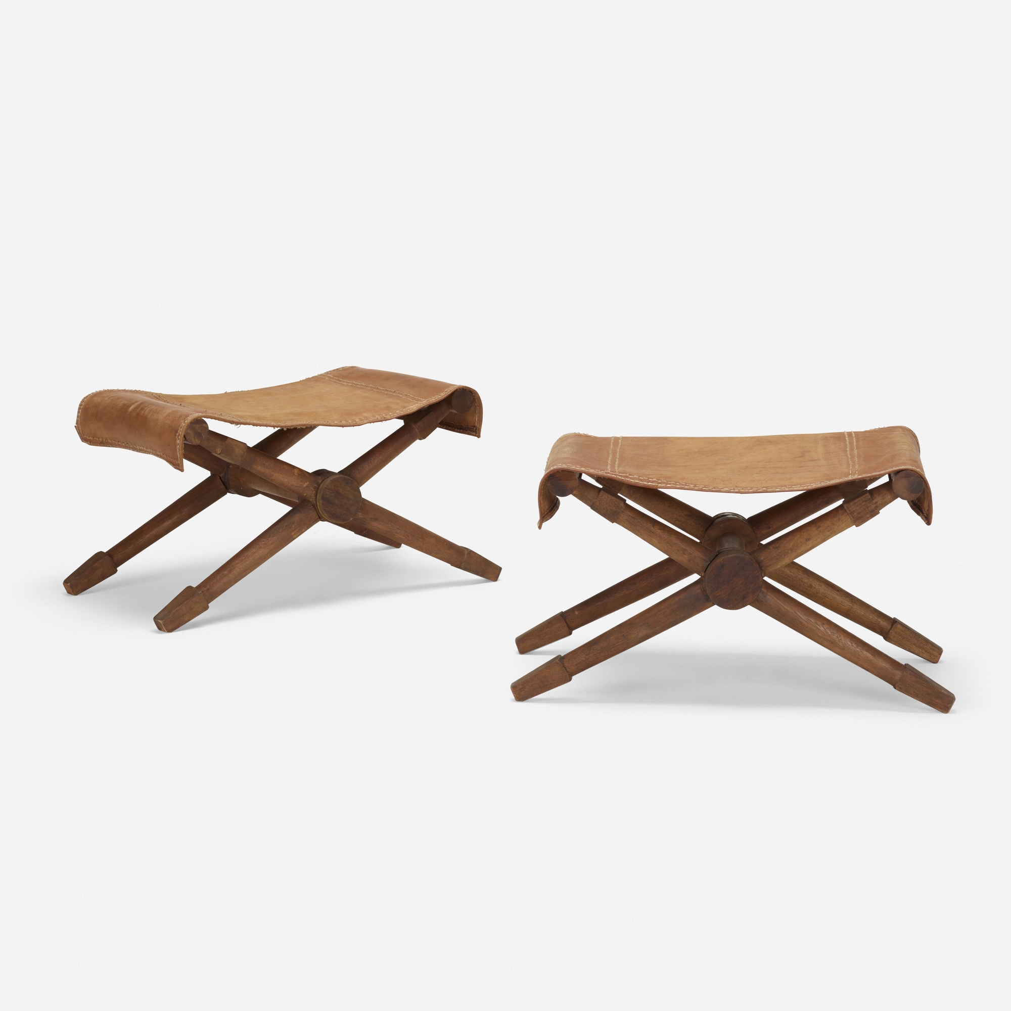 Artwork by Paul Rodocanachi, Rodo folding stools, pair, Made of oak, leather